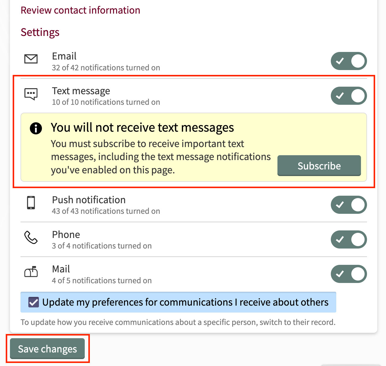MyChart Communication Preferences Subscribe