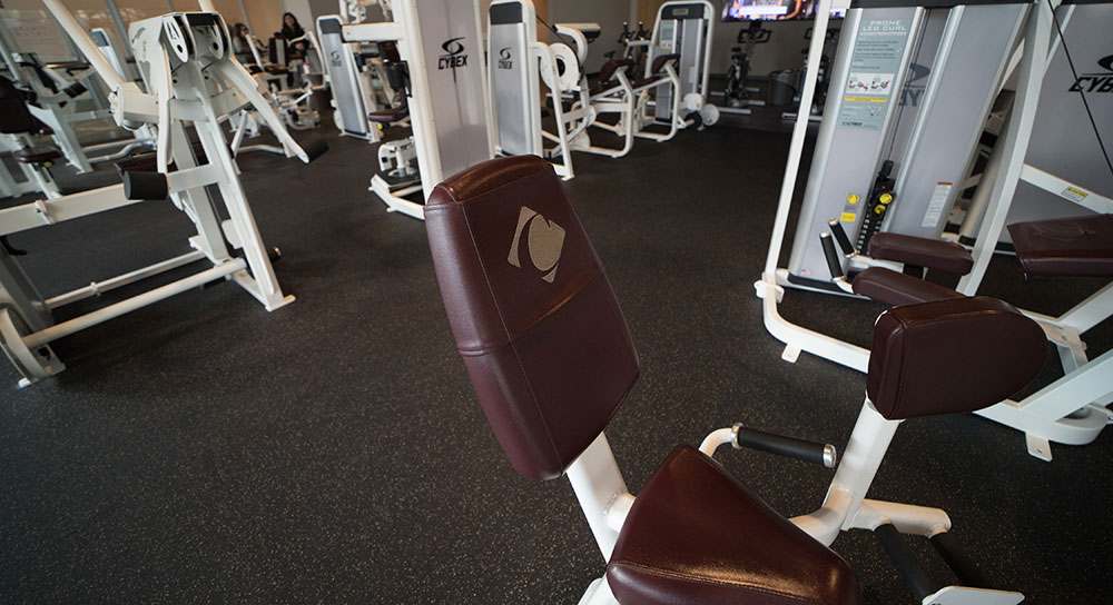 Fitness equipment in a gym setting