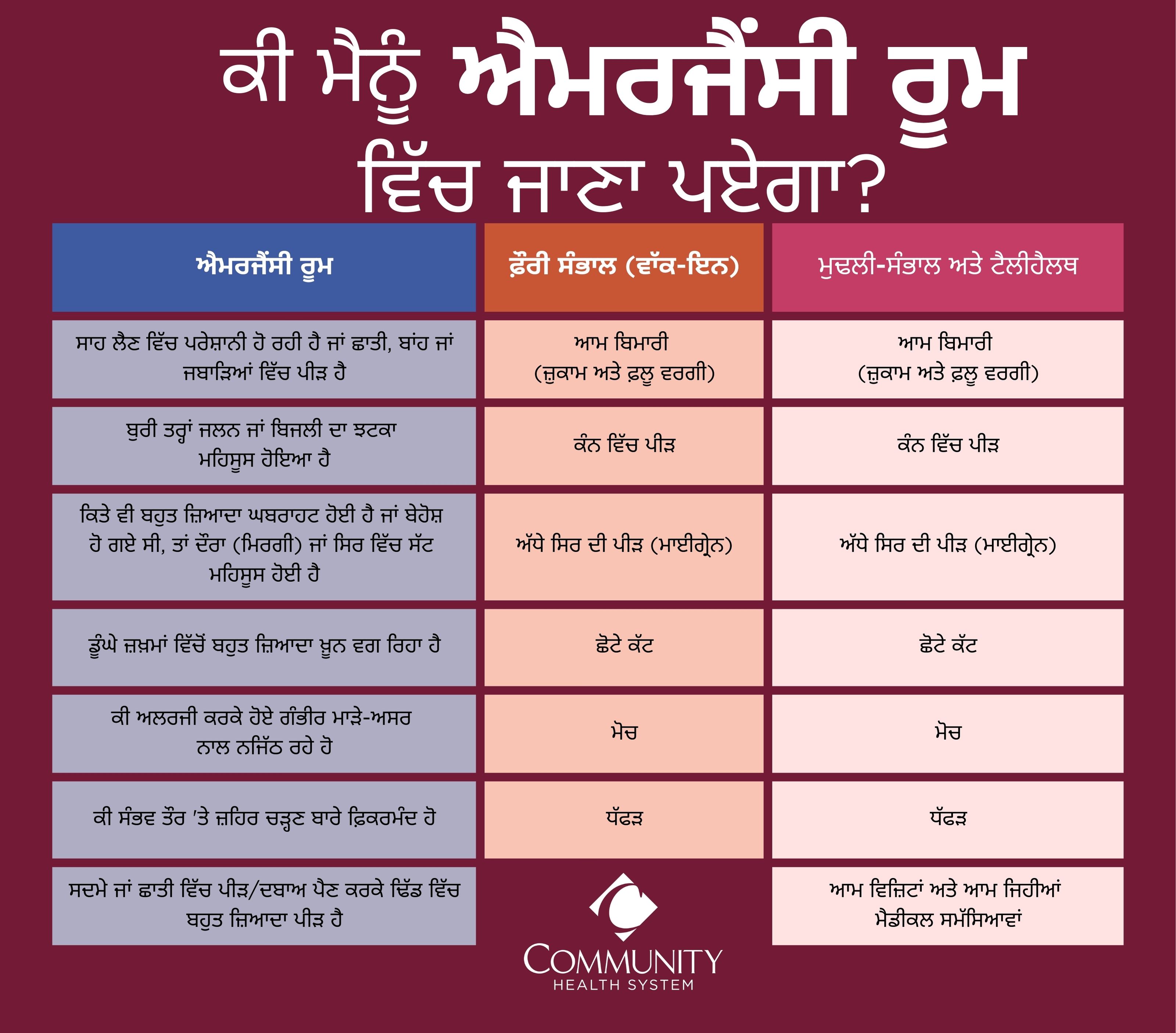 Punjabi_When-to-seek-care do i need an emergency room graphic in punjabi