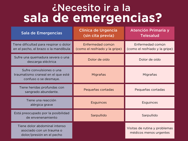 do i need to go to the emergency room chart in spanish