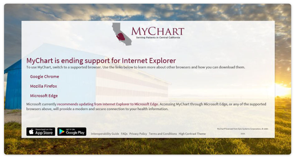 MyChart Internet Explorer Support End