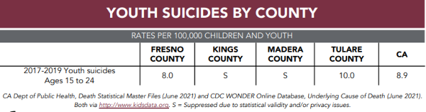 Youth-suicides-by-county graphic showing youth suicides by county